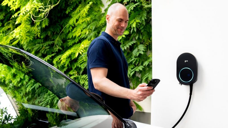 Electric car charging on a driveway at a UK home