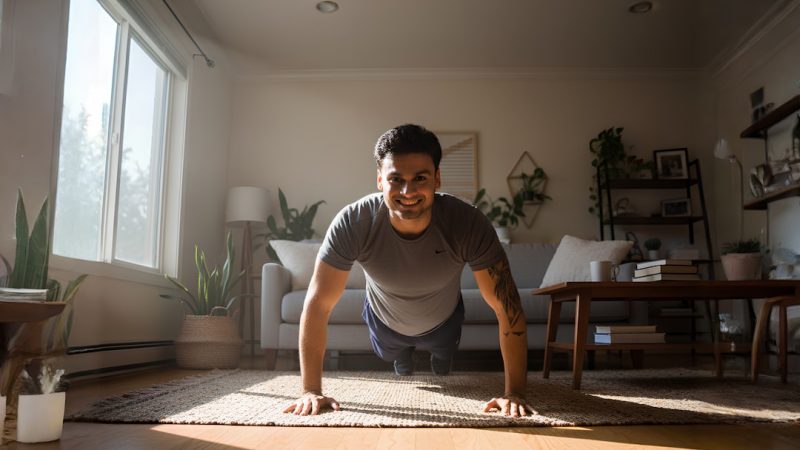 Man doing push-ups during a home workout