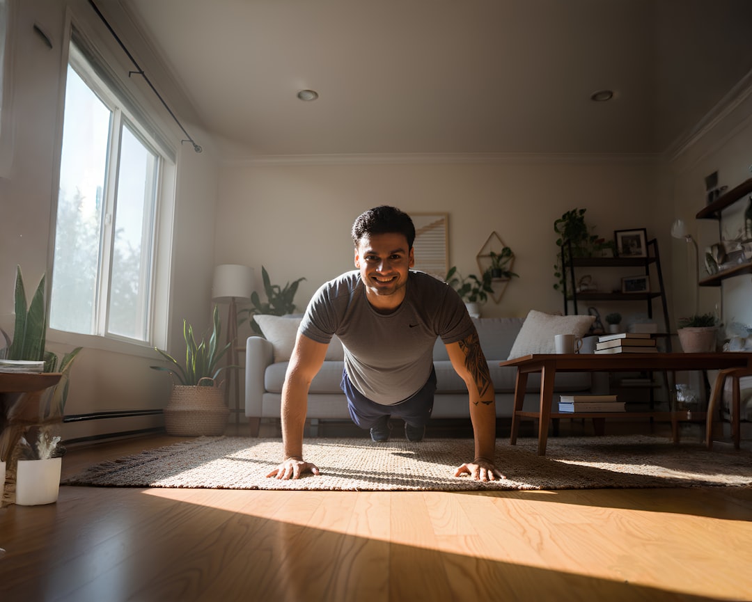 Man doing push-ups during a home workout